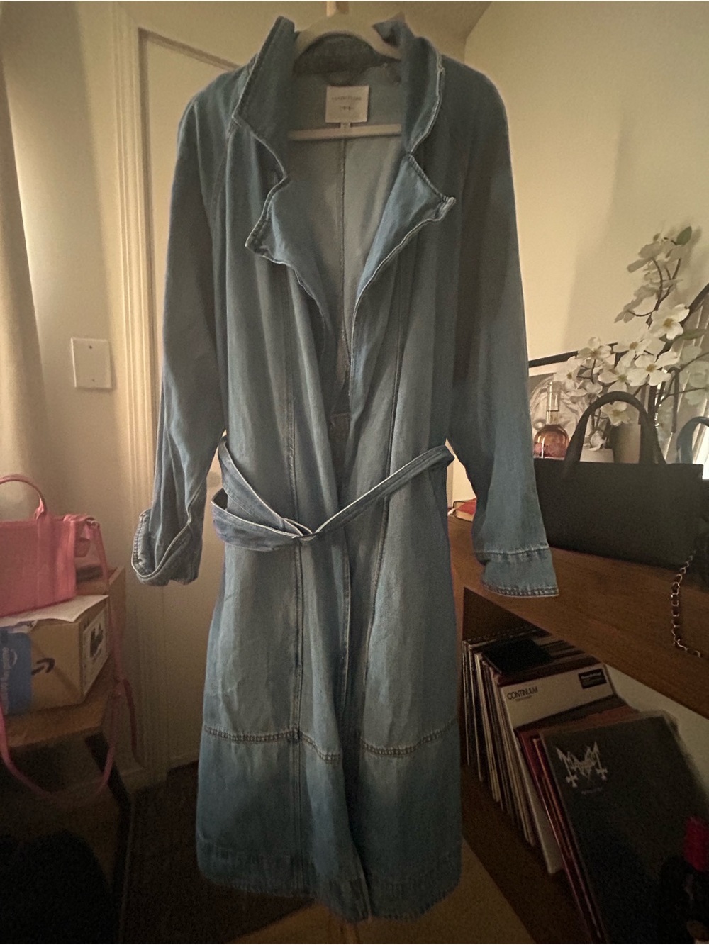 Habitual Light Blue Denim Long Belted Trench